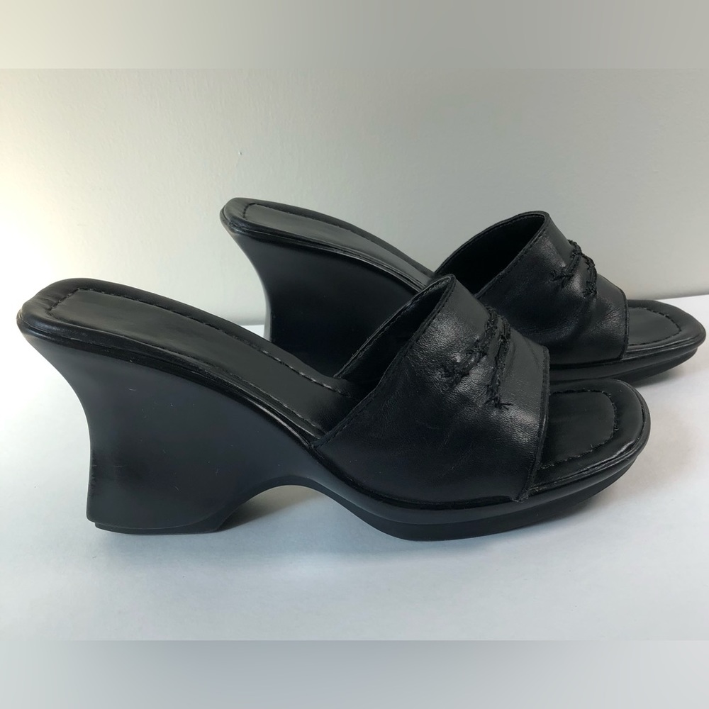 Black Leather Wedge Sandals from Brazil Women's Size 7 - Picture 2 of 11